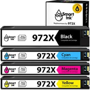 smart ink compatible ink cartridge replacement for hp 972x 972 x (4 pack combo) to use with pagewide pro 477dw 577dw 452dw 477dn 452dn 577z 552dw p55250dw printers (black & cyan magenta yellow)