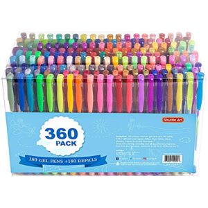 360 pack gel pens set, shuttle art 180 colors gel pen set plus 180 color refills perfect for adult coloring books doodling drawing art markers