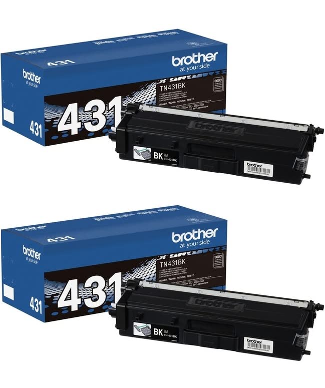 Brother Genuine TN431BK 2-Pack Standard Yield Black Toner Cartridge with Approximately 3,000 Page Yield/Cartridge