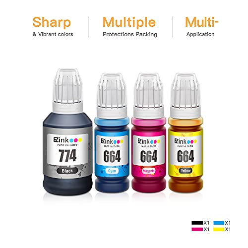 E-Z Ink (TM) Compatible Ink Bottle Replacement for Epson 774 664 T774 T664 High Yield to use with ET-2650, ET-16500, ET-4500, ET-2550, ET-3600, ET-2600, ET-4550 (Black, Cyan, Magenta, Yellow, 4 Pack