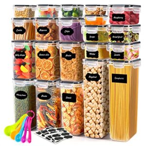 21 pack airtight food storage containers set, kitchen & pantry organization containers for cereal, flour & sugar, bpa free plastic cereal container with easy lock lids, labels, marker & spoon set