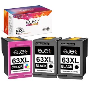 63xl ink cartridges combo pack replacement for hp ink 63 63xl ejet high-yield remanufactured for officejet 3830 envy 4520 4512 officejet 4650 5255 deskjet 1112 3634 3632 printer (2 black, 1 tri-color)
