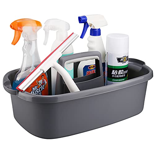 KeFanta Cleaning Supplies Caddy, Cleaning Supply Organizer with Handle, Large Plastic Bucket for Bathroom, Garage, Kitchen, College Dorm, Garden, Portable Shower Caddy Tote Basket, Gray