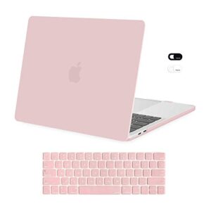 mosiso compatible with macbook pro 13 inch case 2023, 2022, 2021-2016 m2 m1 a2338 a2251 a2289 a2159 a1989 a1708 a1706, plastic hard shell case & keyboard cover skin & webcam cover, rose quartz