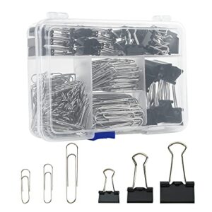 binder clips paper clips, ehme 340pcs metal office clips set with paper clamps paperclips for office and school supplies, assorted large, medium, small sizes