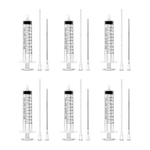 6 pack-10ml ink syringe with 16 ga blunt needle tip and soft plastic tube suitable for glue application,liquid dispensing and measuring, pet food feeding,refilling ink cartridges,ciss or flux pen
