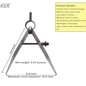 ZLKSKER 6 Inch Adjustable Lockable Steel Divider Wing Leather Compass