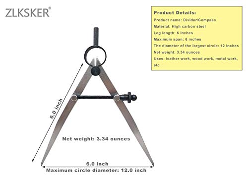 ZLKSKER 6 Inch Adjustable Lockable Steel Divider Wing Leather Compass