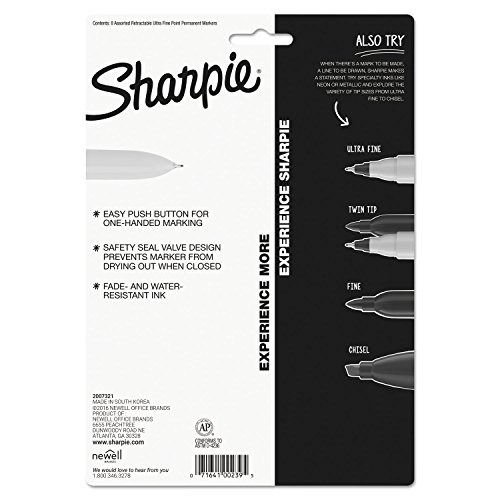 SHARPIE 1742025 Retractable Permanent Marker Ultra Fine Tip Assorted Colors 8/Set