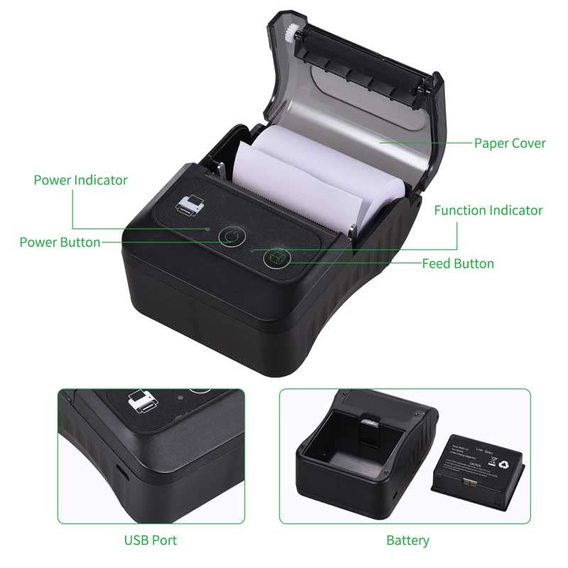 ZSEDP Portable Label Printer 58mm 2inch Thermal Printer Label Maker for Store Shipping Mini Label