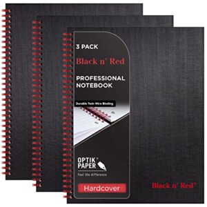 black n’ red notebook, hardcover, premium optik paper, scribzee app compatible, environmentally friendly, durable spiral binding, 11″ x 8-1/2″, 70 double-sided ruled sheets, pack of 3 (400123488)