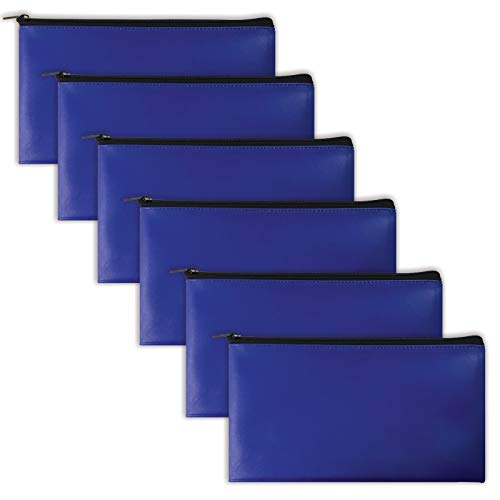 6 Pack, Zippered Security Bank Deposit Bag, by Better Office Products, Leatherette, Cash Bag, Coin Bag, Utility Pouch, Blue, 6 Bags