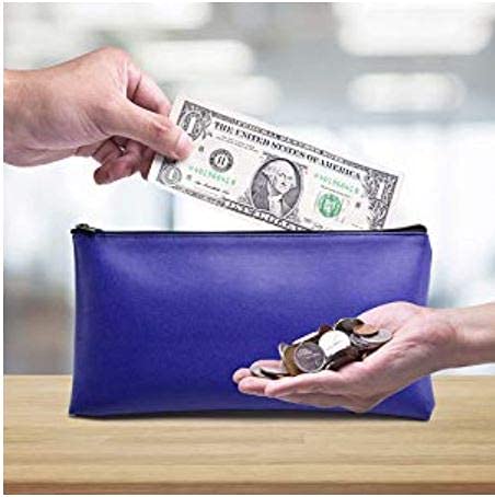 6 Pack, Zippered Security Bank Deposit Bag, by Better Office Products, Leatherette, Cash Bag, Coin Bag, Utility Pouch, Blue, 6 Bags