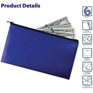 6 Pack, Zippered Security Bank Deposit Bag, by Better Office Products, Leatherette, Cash Bag, Coin Bag, Utility Pouch, Blue, 6 Bags