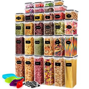 64 pcs airtight food storage containers with lids bpa free,cereal containers storage for kitchen pantry organization and storage, dishwasher safe,include labels marker spoon set,cereal, flour sugar