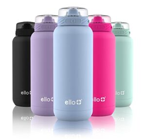 ello cooper vacuum insulated stainless steel water bottle with soft straw and carry loop, double walled, leak proof, halogen blue, 32oz
