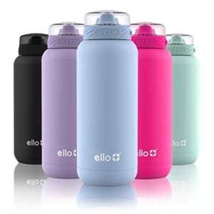 Ello Cooper Vacuum Insulated Stainless Steel Water Bottle with Soft Straw and Carry Loop, Double Walled, Leak Proof, Halogen Blue, 32oz