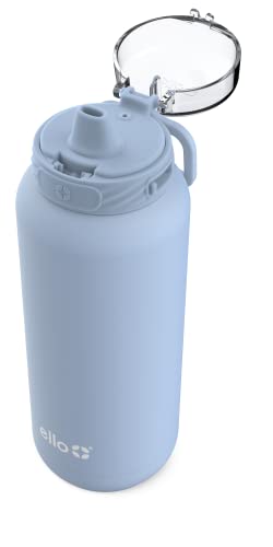 Ello Cooper Vacuum Insulated Stainless Steel Water Bottle with Soft Straw and Carry Loop, Double Walled, Leak Proof, Halogen Blue, 32oz