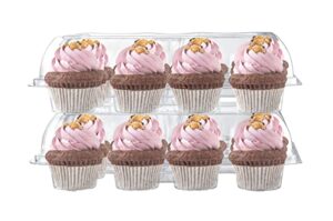 5 cupcake containers plastic disposable | high dome cupcake boxes 12 compartment cupcake holders disposable cupcake carrier | dozen cupcake trays | durable cup cake muffin packaging transporter