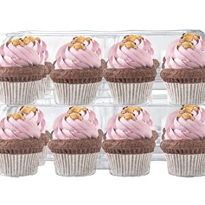 5 Cupcake Containers Plastic Disposable | High Dome Cupcake Boxes 12 Compartment Cupcake Holders Disposable Cupcake Carrier | Dozen Cupcake Trays | Durable Cup Cake Muffin Packaging Transporter