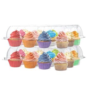 5 Cupcake Containers Plastic Disposable | High Dome Cupcake Boxes 12 Compartment Cupcake Holders Disposable Cupcake Carrier | Dozen Cupcake Trays | Durable Cup Cake Muffin Packaging Transporter