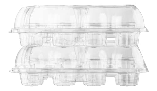 5 Cupcake Containers Plastic Disposable | High Dome Cupcake Boxes 12 Compartment Cupcake Holders Disposable Cupcake Carrier | Dozen Cupcake Trays | Durable Cup Cake Muffin Packaging Transporter