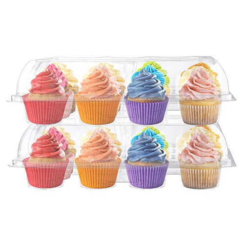 5 Cupcake Containers Plastic Disposable | High Dome Cupcake Boxes 12 Compartment Cupcake Holders Disposable Cupcake Carrier | Dozen Cupcake Trays | Durable Cup Cake Muffin Packaging Transporter