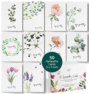 dessie 50 different sympathy cards with greetings inside. 5×7 inch 50 condolence cards with crisp designs, envelopes and matching floral sealing stickers. multi