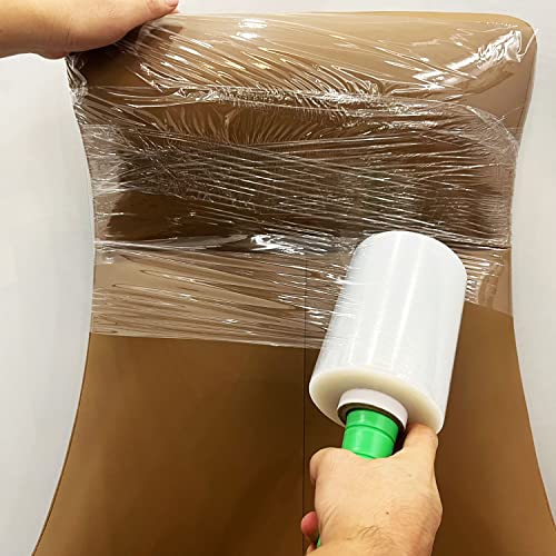 2-Pack Industrial Mini Clear Stretch Wrap Film 80 Gauge 5.1" 1000ft for Pallet Wrap with Plastic Handle,Durable Self-Adhering Packing,Moving,Packaging,Heavy Duty Shrink Film Chuangseed