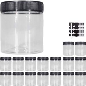16oz plastic jars with lids, airtight container for food storage, clear plastic jars ideal for dry food, peanut butter, honey jam,cosmetics, cream, bathroom and storage(set of16)