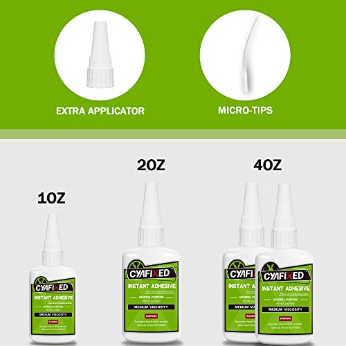 Strong Cyanoacrylate (CA) Super Glue by CYAFIXED - 4 Oz Value Pack -"All Purpose" Medium Viscosity Adhesive, Instant Bonding Glue for General Home Repair, Ceramics, Wood, Glass, Plastics and More