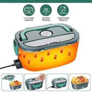 Electric Lunch Box Food Heater 80W Upgraded Leak-proof Heated Lunch Box 12V 24V 110V-230V 3 in 1 Portable Food Warmer for Car/Truck/Office with 304 Stainless Steel Container Spoon & Fork and Carry Bag