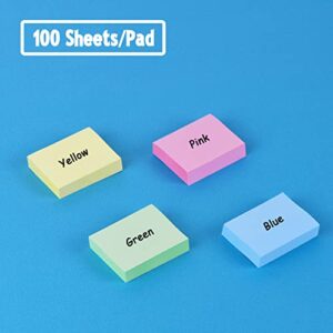 50 Pads Mini Sticky Notes 1.5X 2 inch, Small Self-Stick Note, Bulk Tiny Pads for Office, School, Home, 100 Sheets/Pad, 4 Pastel Colors, Pink, Yellow, Green, Blue