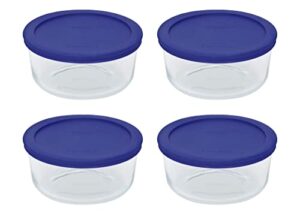 pyrex storage 4 cup round dish, clear with blue lid, pack of 4 containers