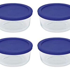 Pyrex Storage 4 Cup Round Dish, Clear with Blue Lid, Pack of 4 Containers