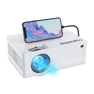 projector 9500 lumens, mini movie portable projectors, comaogo 220 inch display, 1080p support tv stick, hdmi, tf and usb for outdoor/home projection
