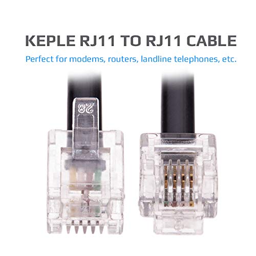 Keple RJ11 Cable ADSL 10ft Extension Lead Phone Cord Telephone Plug High Speed Xfinity Internet Broadband Male to Male Router and Modem to RJ11 Phone Socket/Microfilter/Landline Wire (Black)