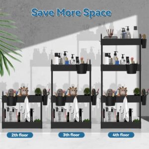 2 Pack Under Sink Organizer, Warmodern 2 Tier Bathroom Organizer Under Sink, Kitchen Cabinet Organizers and Storage Baskets with 16Hooks and 4 Hanging Cups, Multifunction Bathroom Under Sink Organizer