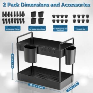 2 Pack Under Sink Organizer, Warmodern 2 Tier Bathroom Organizer Under Sink, Kitchen Cabinet Organizers and Storage Baskets with 16Hooks and 4 Hanging Cups, Multifunction Bathroom Under Sink Organizer