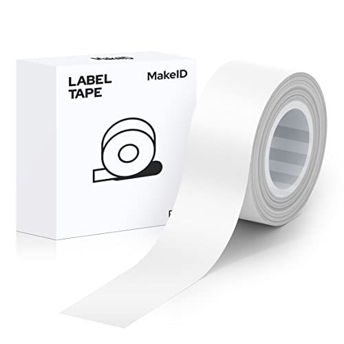 MakeID White Label Maker Tape Adapted Label Print Paper Refills Standard Laminated Office Labeling Tape Replacement 0.63'' x 13' (16mm x 4m) Work with Label Maker Model L1 Q1 E1