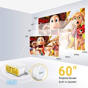 Mini Projector, ELEPHAS Portable Projector for iPhone 1080P Supported, Video Smart Led Pocket Small Home Phone Projector for Bedroom with Laptop HDMI USB TV AV Interfaces and Remote to Watch Cartoon