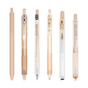 buqoo gel pens set, 5 pack retractable gel ink pens 0.5mm fine points pens various styles of gel pens with 1 highlighter for drawing writing planner and school supplies (brownish red color)