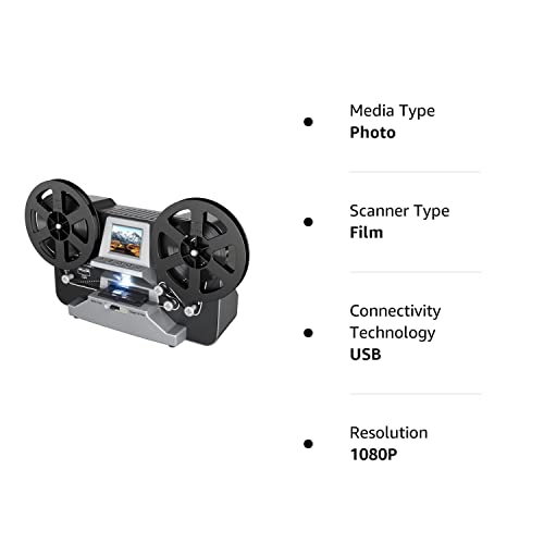 8mm & Super 8 Reels to Digital MovieMaker Film Scanner Converter, Pro Film Digitizer Machine with 2.4" LCD, Grey (Convert 3 inch and 5 inch Film reels into Digital) with 32 GB SD Card…