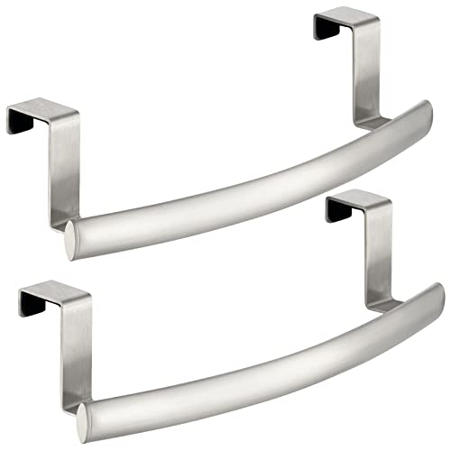 mDesign Steel Over Door Curved Towel Bar Storage, Hanger for Cabinet or Cupboard, Holder Rack for Kitchen, Bathroom - Holds Hand/Dish Towels, Washcloths - Spira Collection - 2 Pack - Brushed Chrome