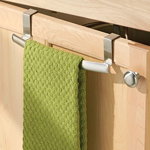 mDesign Steel Over Door Curved Towel Bar Storage, Hanger for Cabinet or Cupboard, Holder Rack for Kitchen, Bathroom - Holds Hand/Dish Towels, Washcloths - Spira Collection - 2 Pack - Brushed Chrome