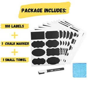 Mr. Pen- Chalkboard Labels, 100pc, Assorted Shapes, 1 White Chalk Marker and Small Towel, Labels, Label Stickers, Labels for Storage Bins, Sticker Labels, Bottle Labels, Food Labels, Jar Labels