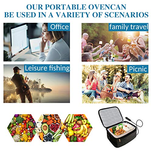 Portable Oven 12V Personal Food Warmer,Car Heating Lunch Box,Electric Slow Cooker For Meals Reheating & Raw Food Cooking for Road Trip/Office Work/Picnic/Camping/Family gathering(12V) (Black)