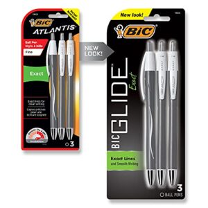 bic glide exact retractable ball point pen, fine point (0.7 mm), black, precise lines for clean writing, 3-count