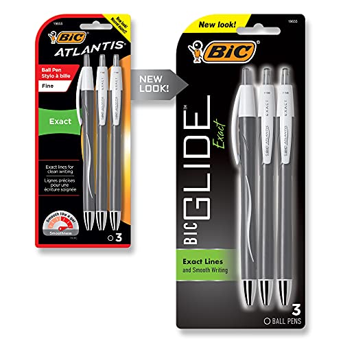 BIC Glide Exact Retractable Ball Point Pen, Fine Point (0.7 mm), Black, Precise Lines For Clean Writing, 3-Count