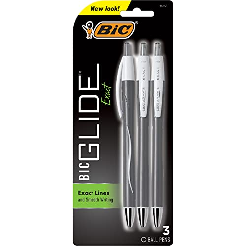 BIC Glide Exact Retractable Ball Point Pen, Fine Point (0.7 mm), Black, Precise Lines For Clean Writing, 3-Count